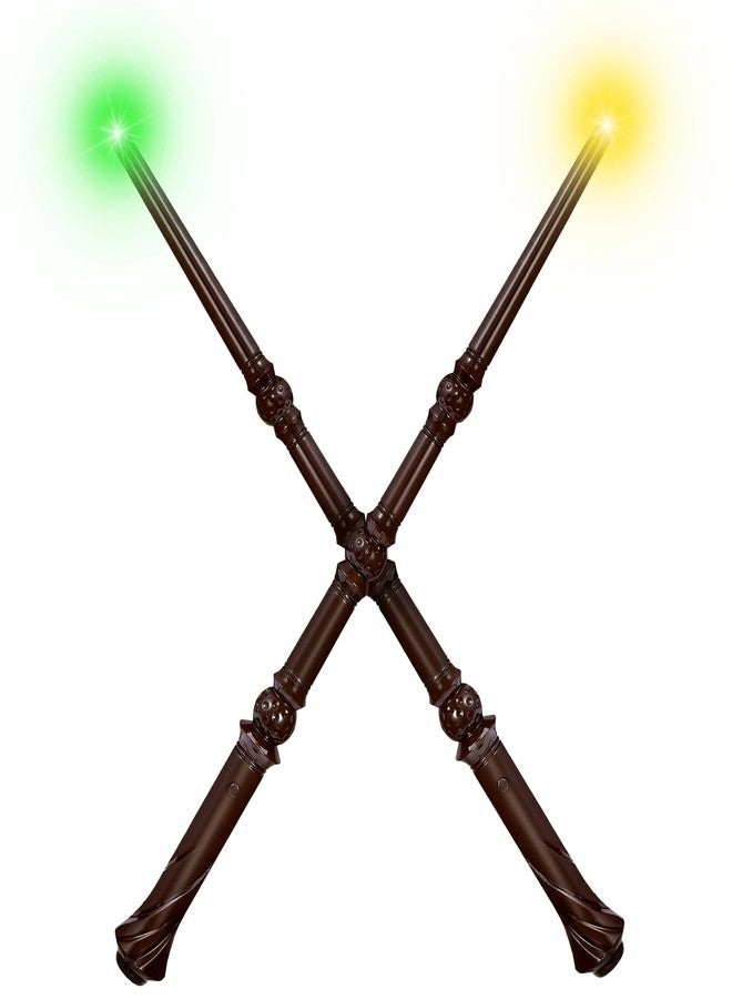 Maikoi Light Up Magic Wizard Wand with Sounds & 4 Color Lights Illuminating Witch Toys for Kids Cosplay Party Birthday Gift, Brown, 2PCS - Image 1
